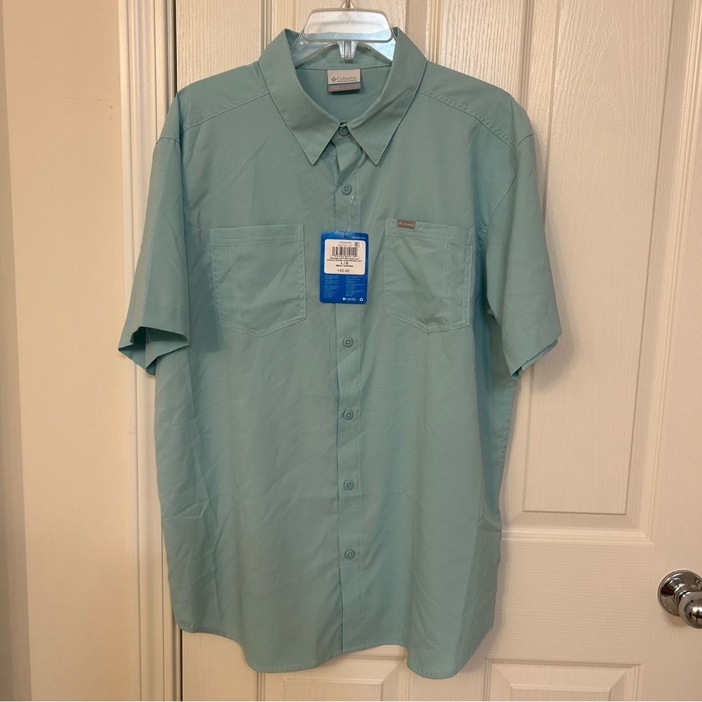 Columbia Red Eagle Lake Omni-Wick Short Sleeve Button-Up Shirt in Spray Size L - Picture 6 of 10